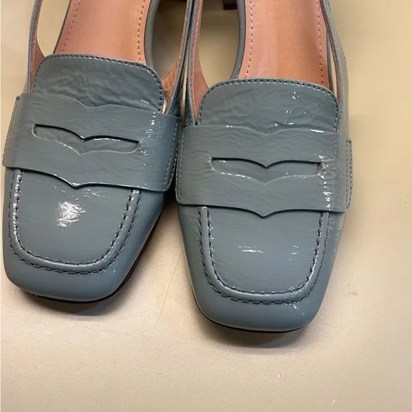 AGL baby blue Leather Square Toe Slingback Low Heel ShoesQuiet Luxury NWT